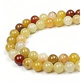 MJDCB Natural Stone Beads 8mm 43pcs Round Mixed Color Yellow Jade Loose Gemstone Bead Charms for Jewelry Making Bracelet Necklace Earring Pendant