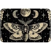 Erosebridal Death Moth Bathroom Rug Set,Black Gothic Skull Bath Mat for Kids Adults Moon and Stars Room Decor,Goth Skeleton Skull Bath Rug Vintage Galaxy Door Mat 16