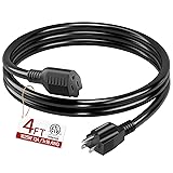 16/3 Short Extension Cord 4 FT, Black Extension