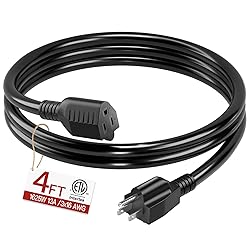 16/3 Short Extension Cord 4 FT, Black Extension