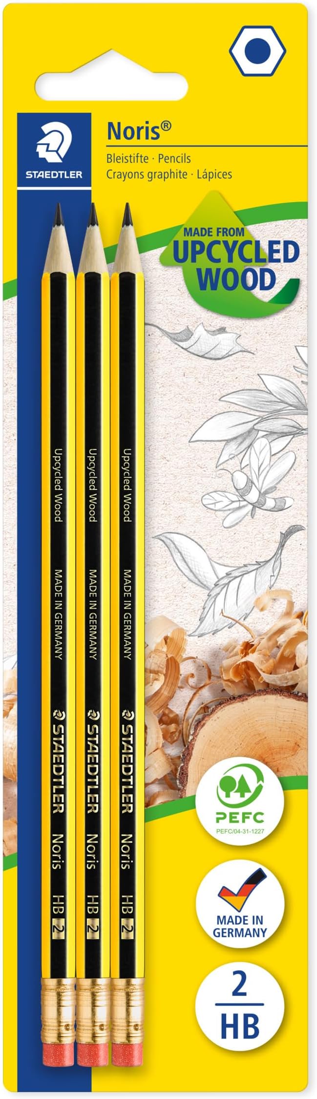 Staedtler Noris Graphite Pencil HB Eraser Tip 3 Pack 122-2BK3DA