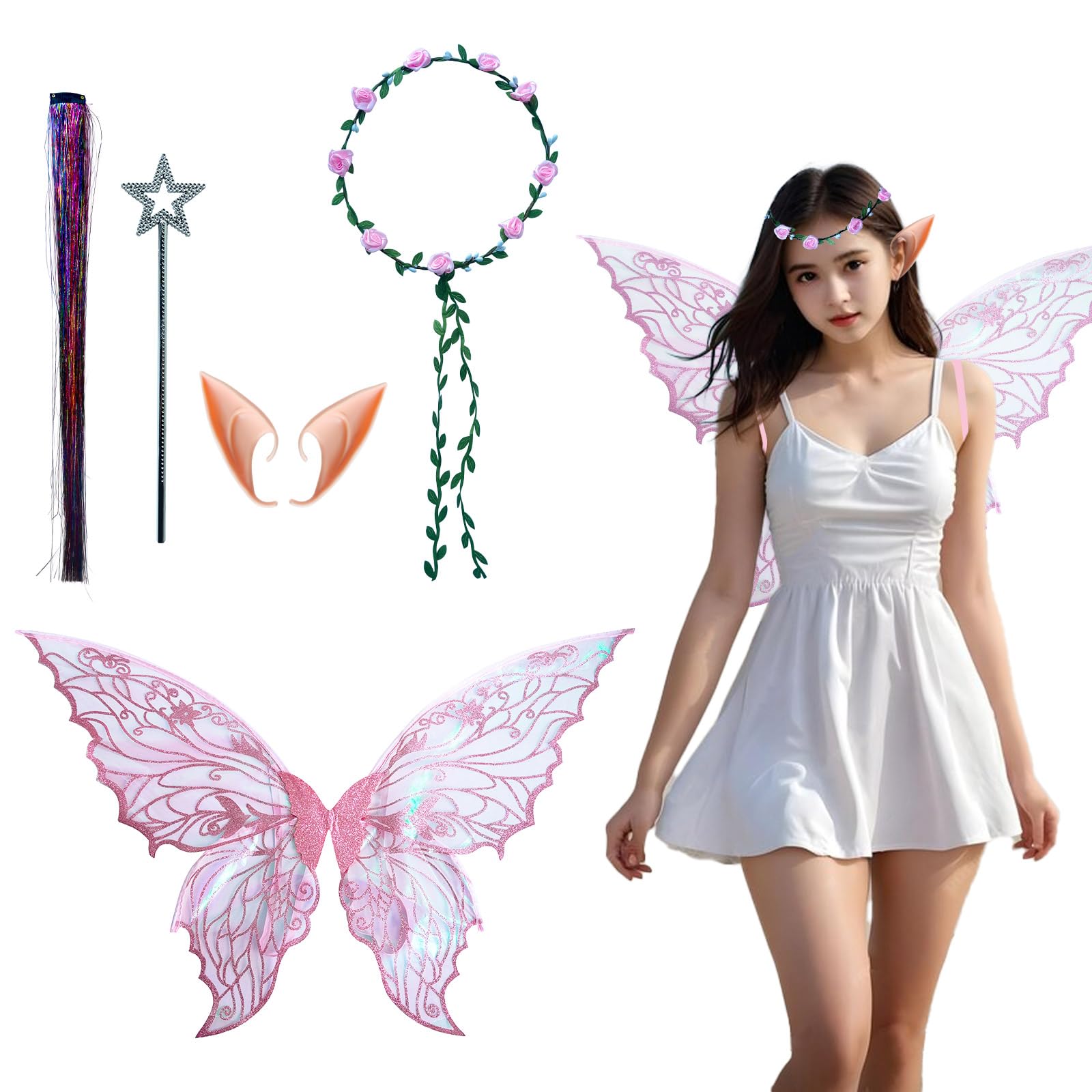 sesameless Fairy Wings, Fairy Wings Adult, Sparkling Angel Costume, Butterfly Angel Adult Wings for Halloween Costume Accessories (Pink)