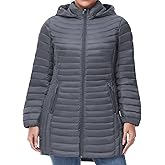 SLOW DOWN Women Plus Size Ultra Light Down Jacket Packable Puffer Jacket Coat Hooded Mid Length Winter Outwear
