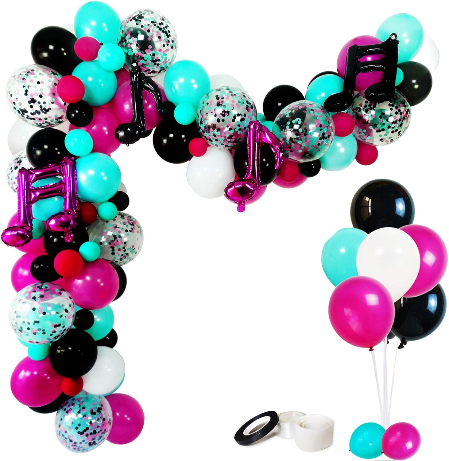 Music Notes Party Decorations, Karaoke Balloon Garland & Arch Kit, White, Rose Red, Seafoam Blue, Black Latex Balloons Confetti Balloon Musical Note Foil Balloon Strip Set for Birthday Party Supplies: Health & Personal Care