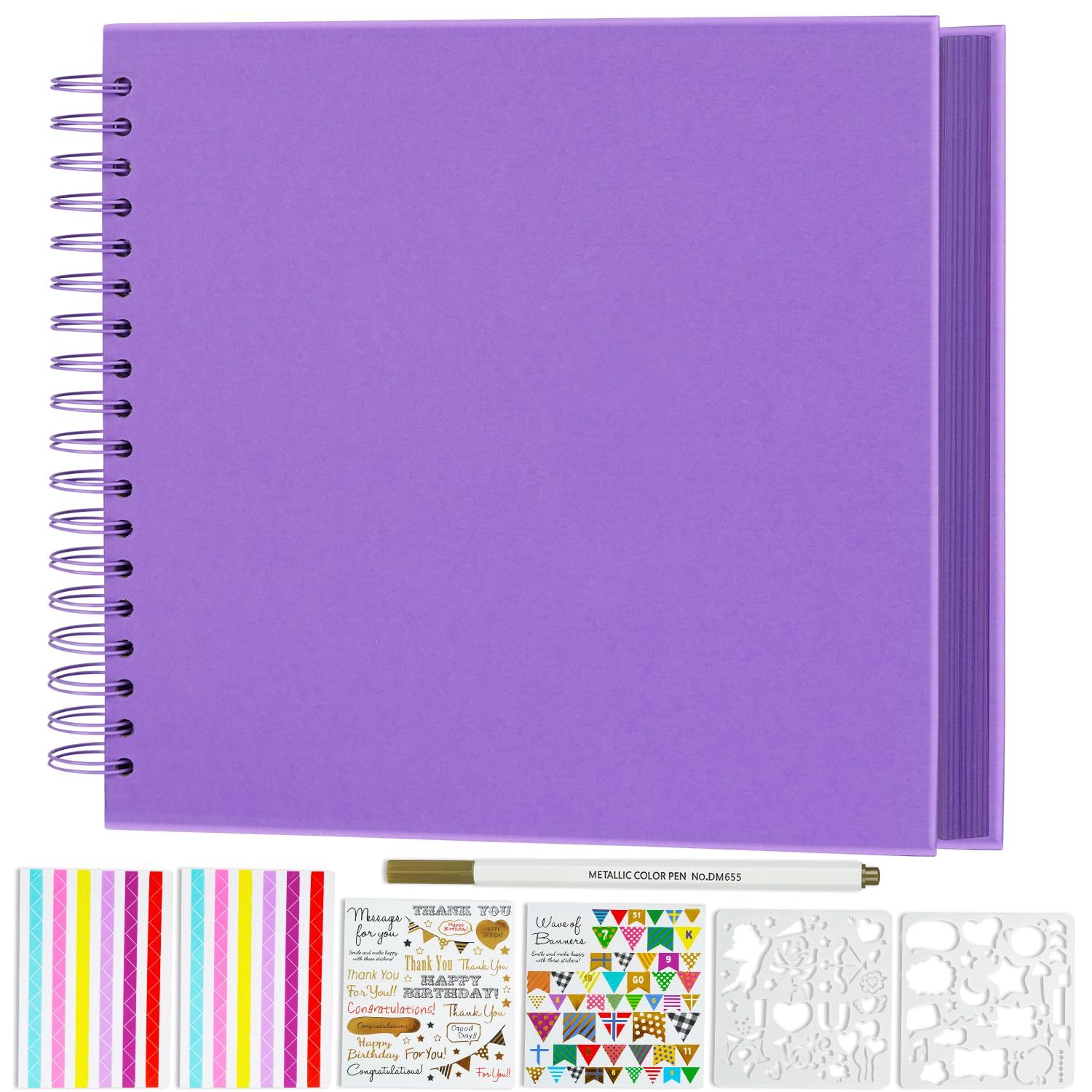 Miaikoe DIY Scrapbook Album 31.5x31.5 cm Hardcover Kraft Blank Paper Scrap Book with 40 Sheets Memory Book for Family Wedding Photography Anniversary (Purple)