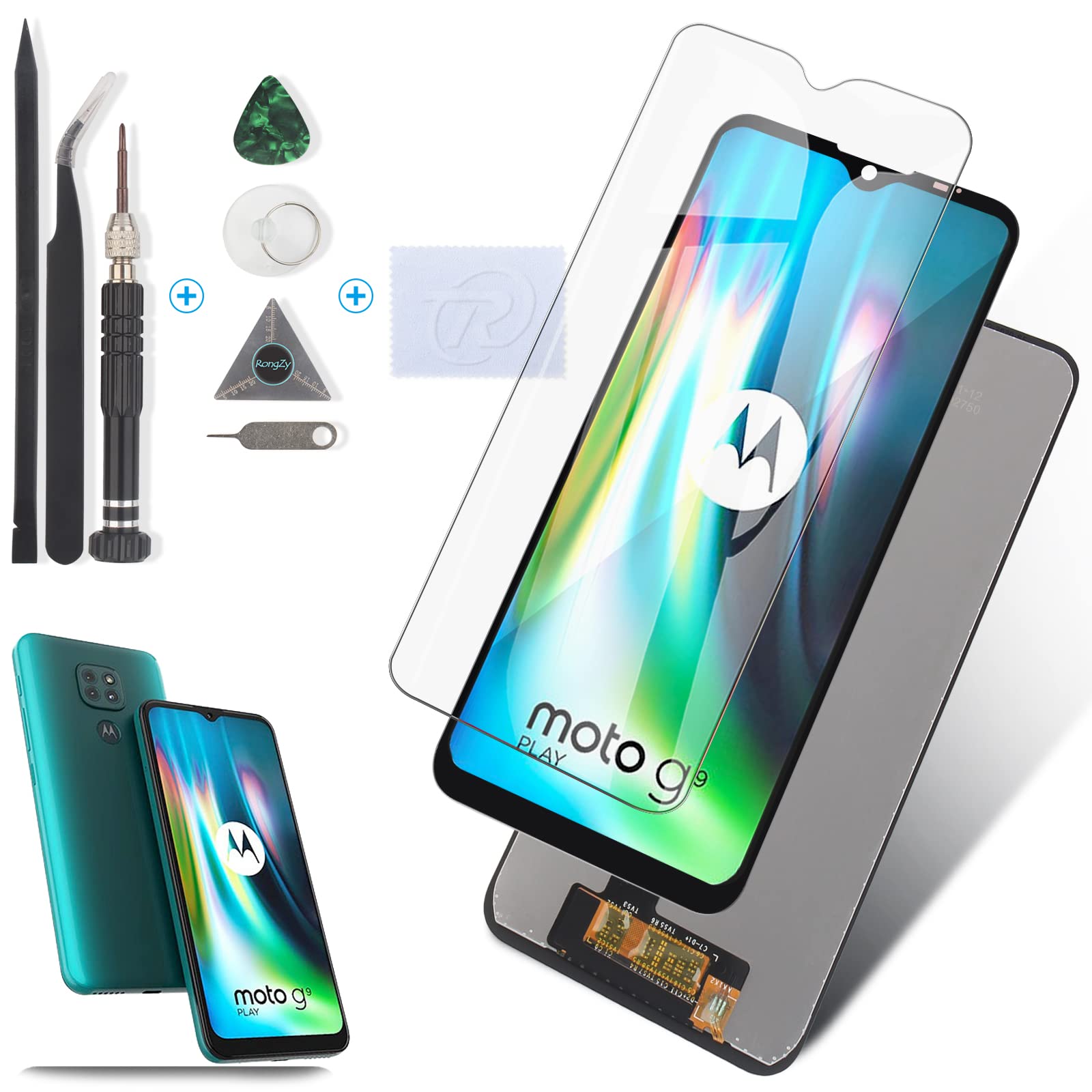 RongZy LCD for Motorola Moto G9 Play Screen Replacement LCD Display Touch Screen Digitizer Assembly for Motorola Moto G9 Play Replacement with Kit(Black)