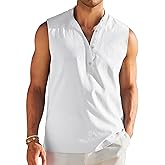COOFANDY Sleeveless Beach Shirts for Men Summer Tank Shirts Casual Henley Tank Top