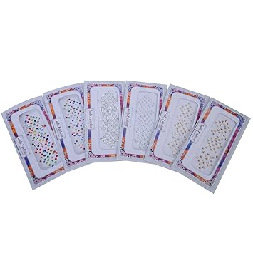 Lady Fashion Round Size Stone Bindi (Golden Silver and Multicolour) - Pack of 6