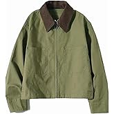 Zoziiee Womens Cropped Bomber Jacket Corduroy Collar Barn Coat Lightweight Utility Zip Up Cotton Canvas Workwear