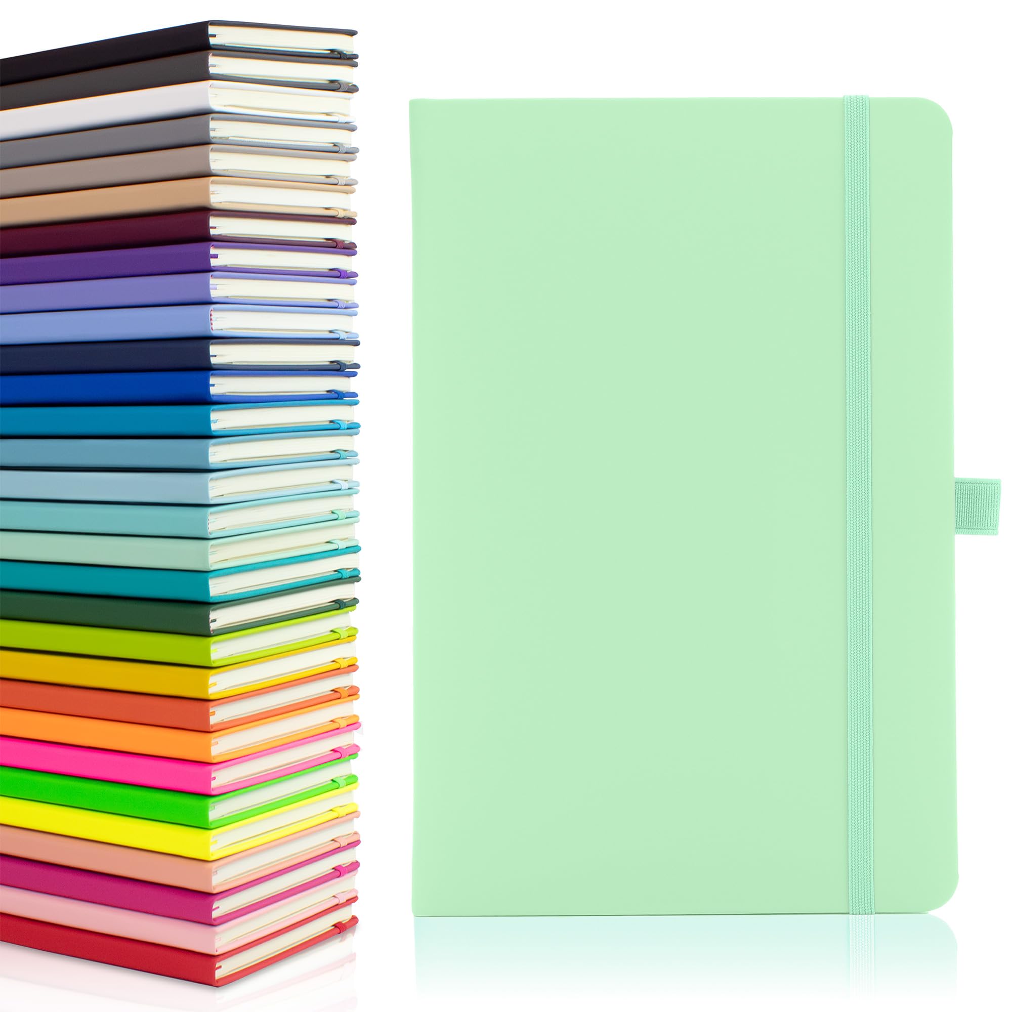 Notes London Eco A5 Notebook with Lined Pages, Pen Loop, Ribbon, Date Marks and Paper Pocket, Medium Hardback Journal, Note, sustainably sourced paper (Pastel Mint) — image 1