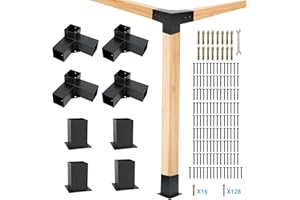 Aikosin Gazebo Brackets Kit,Pergola Brackets Kit 4x4(Actual: 3.5x3.5'') 3-Way Right Angle Corner Bracket with Post Base,Patio Pergolas, Log Cabin Outdoor Pergola Hardware for 4x4 Lumber