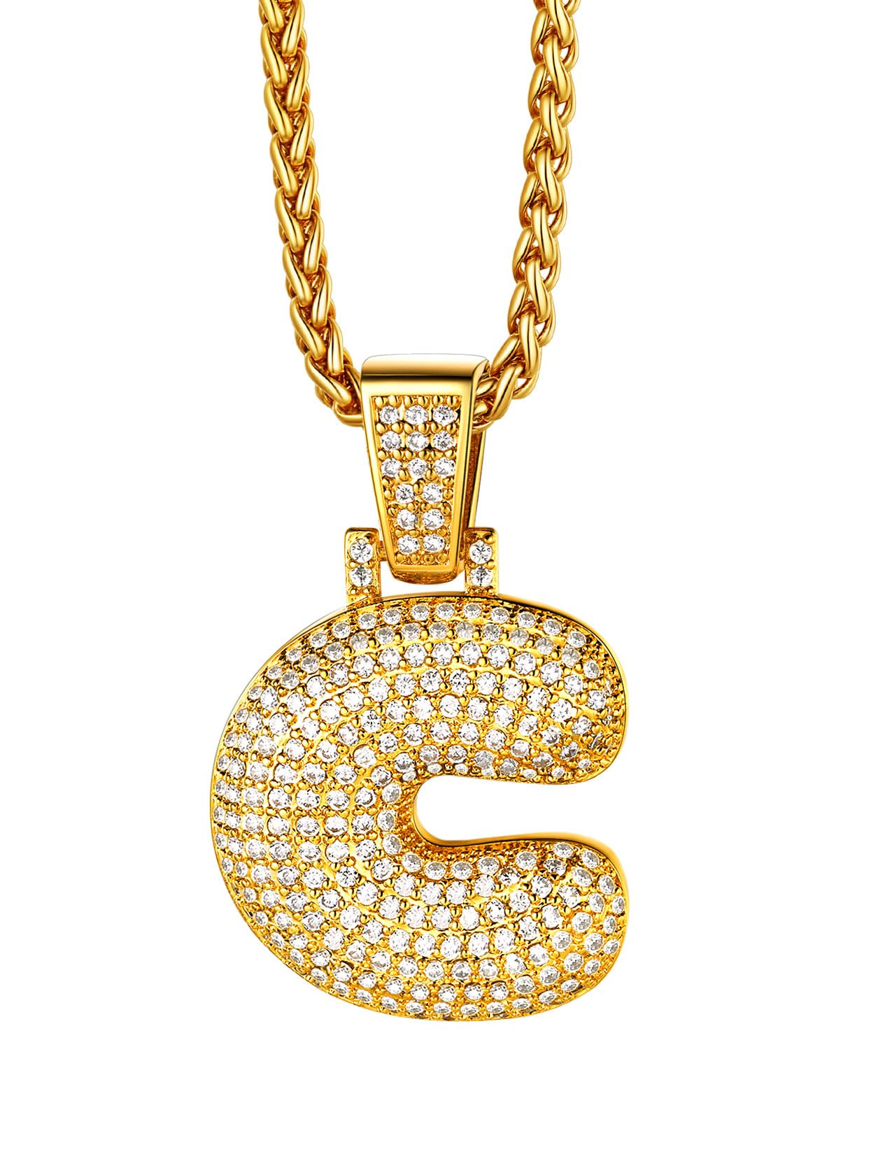 Richsteel Letter c Necklace for Men Fathers Gold Iced Bubble Initial Pendant Necklaces — image 1