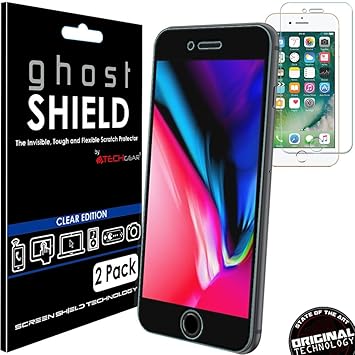 [Pack of 2] TECHGEAR® Apple iPhone 8 Plus, iPhone 7 Plus (5.5&quot;) [ghostSHIELD Edition] Genuine Reinforced TPU Screen Protector Guard Covers with FULL Screen Coverage including Curved Screen Area [3D Curved Edges Protection]