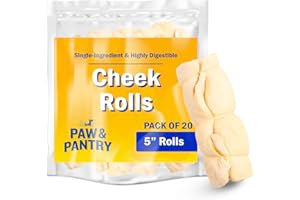 Paw & Pantry 5" All-Natural Beef Cheek Rolls for Dogs (Pack of 20) Beef Cheeks for Dogs - Single-Ingredient Grain-Free Beef Cheek Rolls for Dogs Large - No Harmful Additives, Great Rawhide Alternative