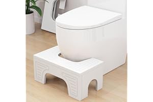 OLLDIDE Foldable Toilet Stool Squat for Adults and Kids, 7" & 9" Adjustable Heights Bamboo Flip Poop Stool with Anti-Slip Layer for Bathroom - Improve Squatting Posture[No Installation Required]
