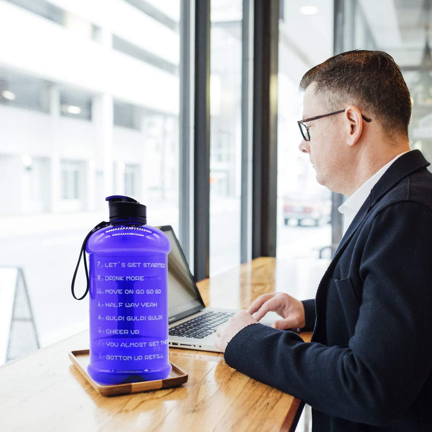 TOOFEEL Dishwasher Safe 2.2L Big Reusable Sports Water Bottle 75oz Half Gallon Water Jug with Mitivational Time Marker Container Large Capacity Canteen BPA Free Leak-Proof for Gym Fitness Athletic