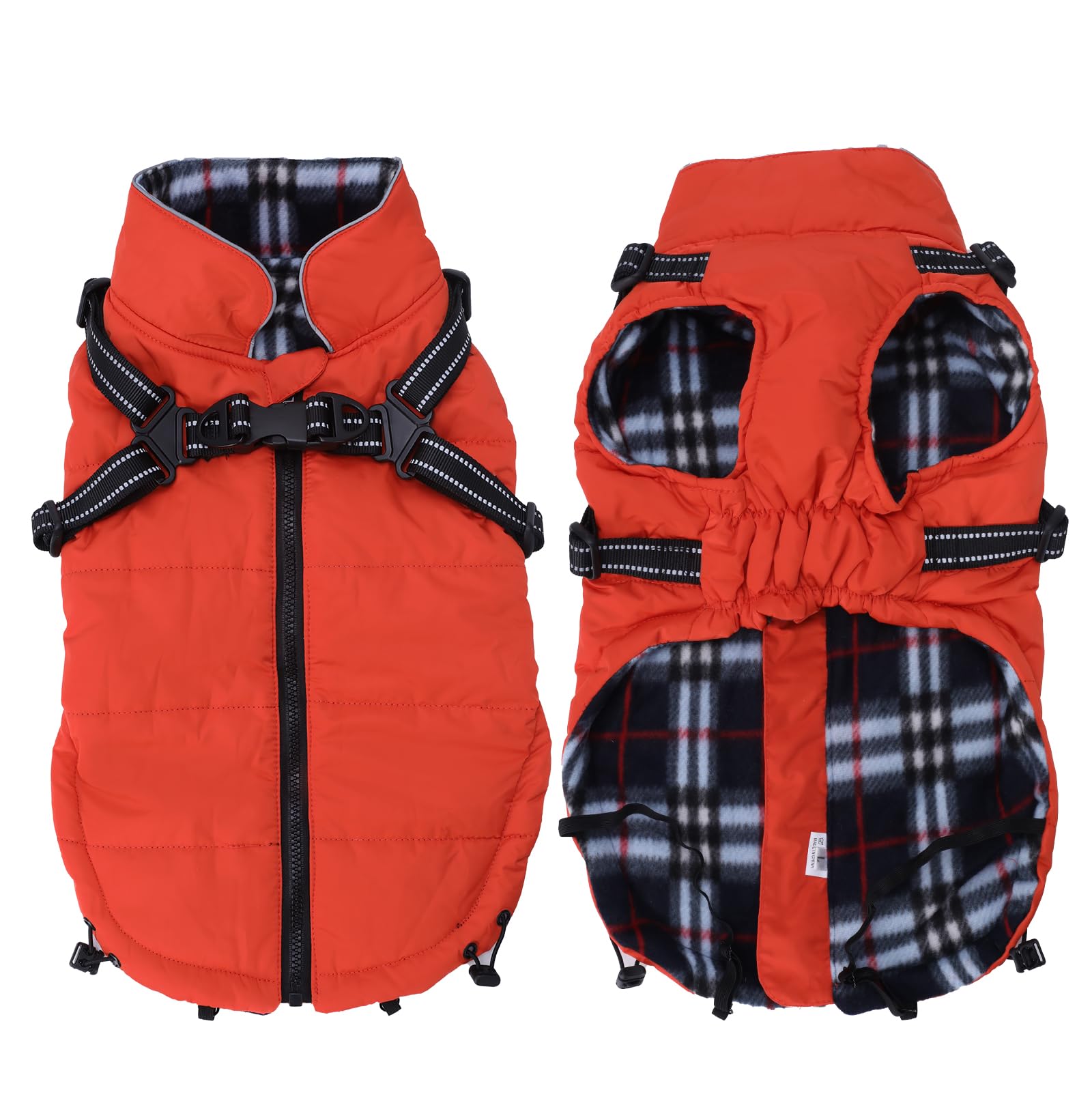 babepet Warm Pet Dog Coats with Harness,Waterproof Small Dog Jacket Coat,winter Dogs Clothes with Chest Strap,Zip Up Puppy Coat for Outdoor Walking-Orange-XL