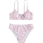 COZYEASE Girls' 2 Piece Ditsy Floral Print Knot Front Ruched Triangle Bikini Swimsuit