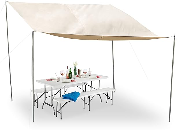Relaxdays Sonnensegel Rechteckig Steckbare Stangen Seile Erdspiesse Wasserfest Uv Bestandig Polyester 3x4m Beige Amazon De Garten