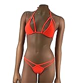Bikini G-String Thong Tie Side V-String Thong Skimpy Triangle Top Exotic Dancewear Rave Outfits Swimwear Bathing Suit Neon Orange 2 Piece Set
