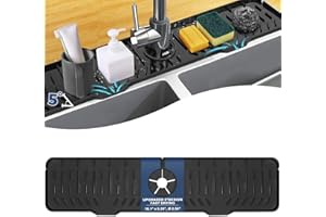 BFONS 24" Kitchen Sink Faucet Splash Guard Plus Size Silicone Sink Faucet Drying Mat Faucet Handle Drip Catcher Tray Dish Sponge Holder Kitchen Sink Accessories Protector Home Organization Gadgets Organizer