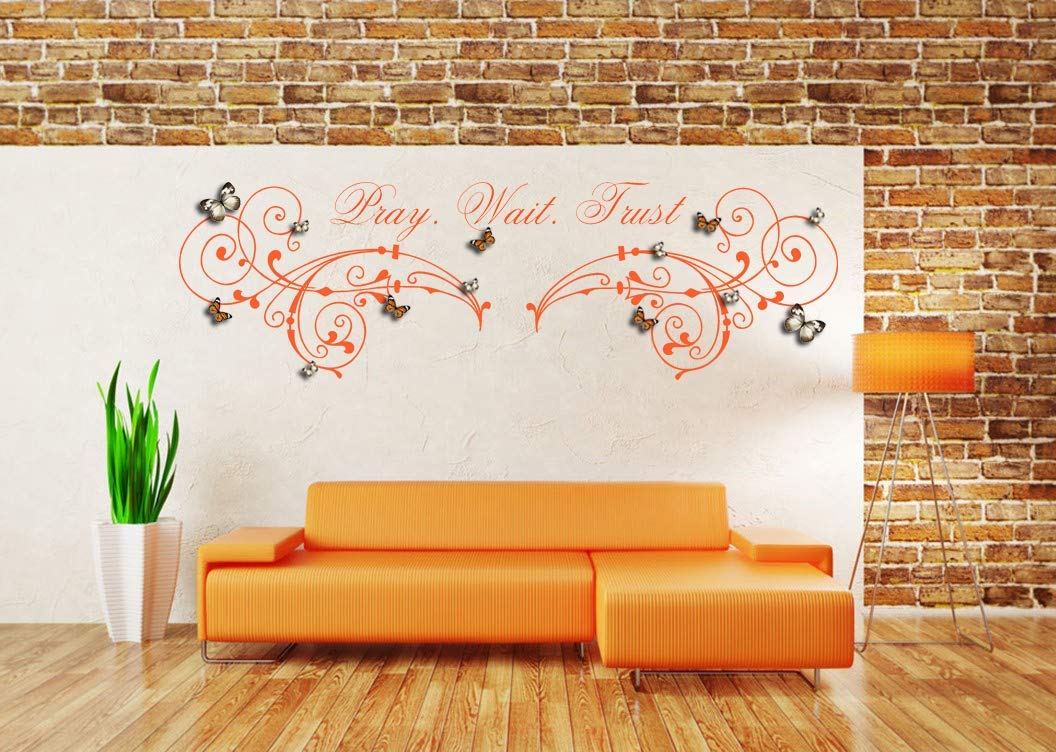 Pray Wait Trust Zitat mit 3D Schmetterlingen, Vinylwand-Kunst-Aufkleber