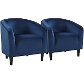 Yaheetech Compact Velvet Accent Chairs Set of 2 for Small Spaces, Navy Blue | Compact Cozy Barrel Chairs with a Curved Silhouette, Upholstered Furry Armchair for Small Spaces, Living Room Bedroom Corner