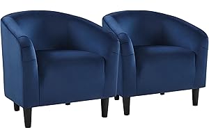 Yaheetech Velvet Accent Chair Set of 2, Barrel Chair for Living Room, Modern Club Chair with Soft Padded Seat and Sturdy Legs for Bedroom Waiting Room Office Reception Room, Navy Blue