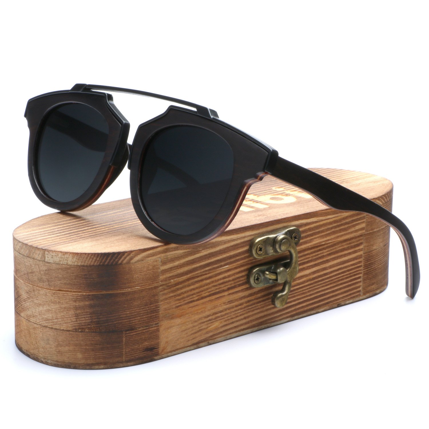 Ablibi Skateboard Wood Sunglasses Polarized Mens Retro Brand Designer Wood Shades for Women (ebony, gray)