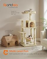 Feandrea Cat Tree Tower 143 cm Multi-Level Plush Condo Beige PCT161M01 view 3