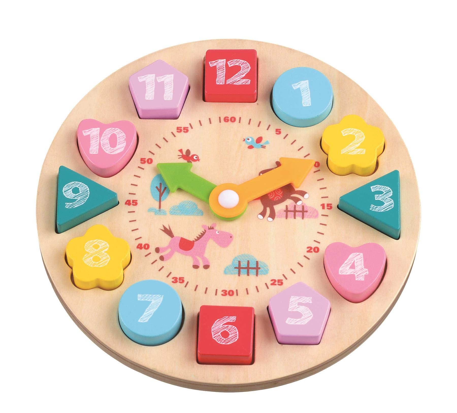 Lelin Wooden Learning Clock Set and Read Time Early Learning Toy Interactive Educational Toys Teach Your Child Time for Children Kids Girls Boys 3 year old and up