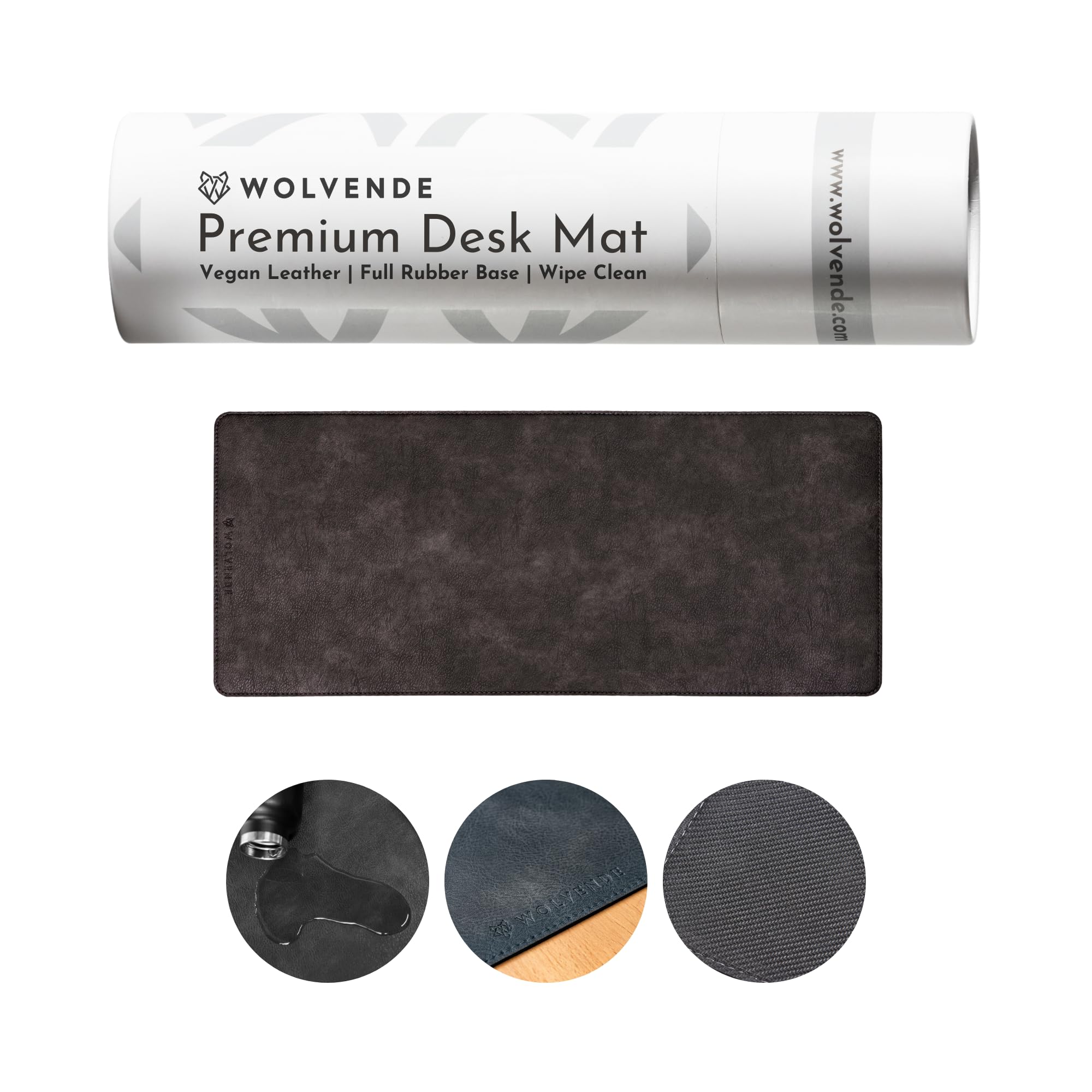 Wolvende Premium Distressed Faux Vegan Leather Desk Mat | Multifunctional Desk Pad for Home Office | (Black/Grey, 30cm x 70cm)