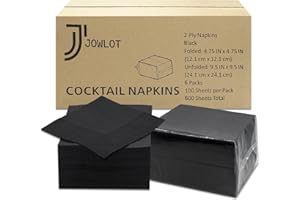 JOWLOT Cocktail Napkins - 600 Count 2-Ply Black Napkins Disposable, 4.75 x 4.75 Inch Folded Paper Napkins Bulk Beverage Napki