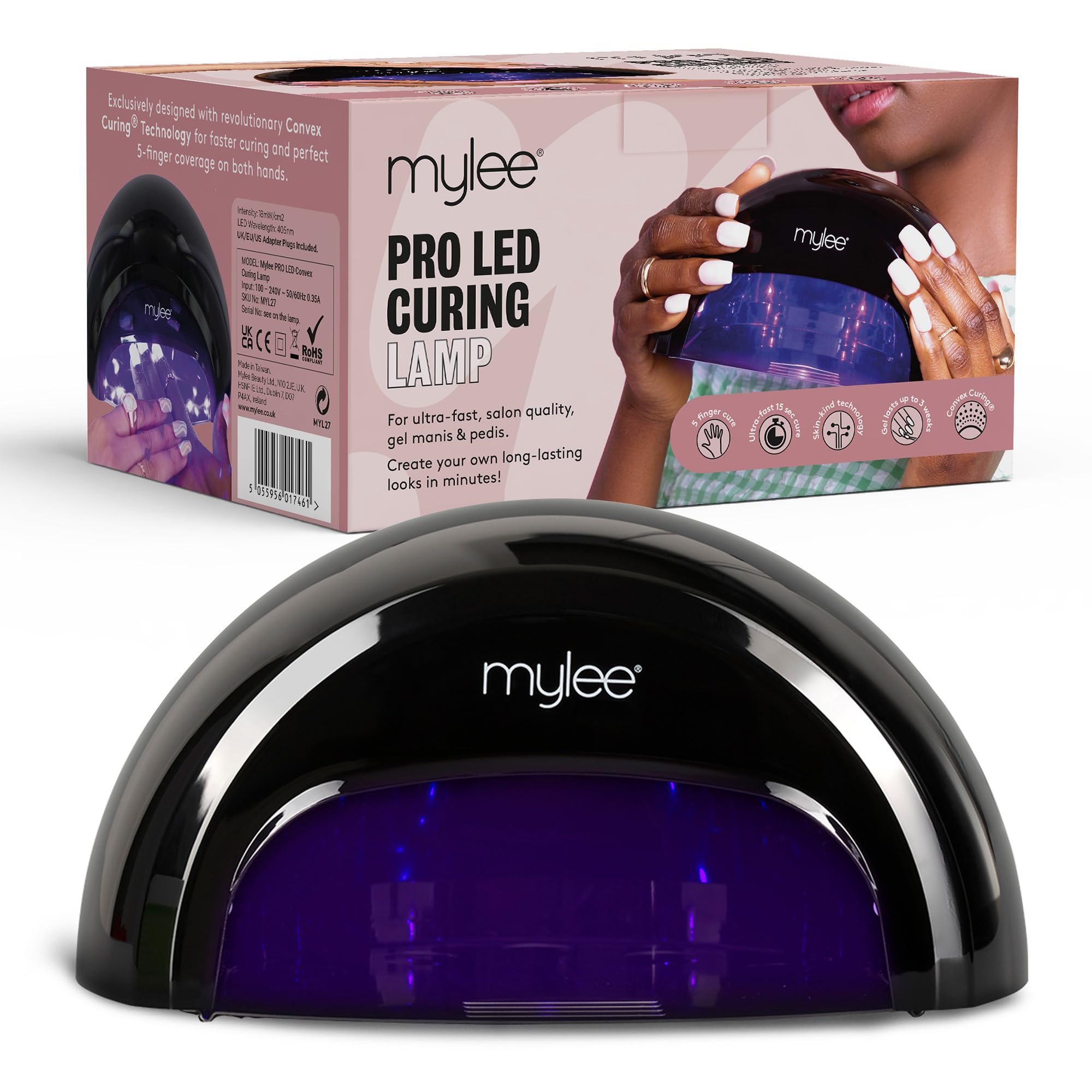 Mylee Pro LED Gel Nail Polish Drying Lamp, 5-Finger Convex Curing Technology with Removable Base