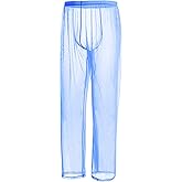 HASWECHYS Mens Mesh See Through Pajama Bottoms Sexy Sheer Tranparent Long Sleep Lounge Pants for Male