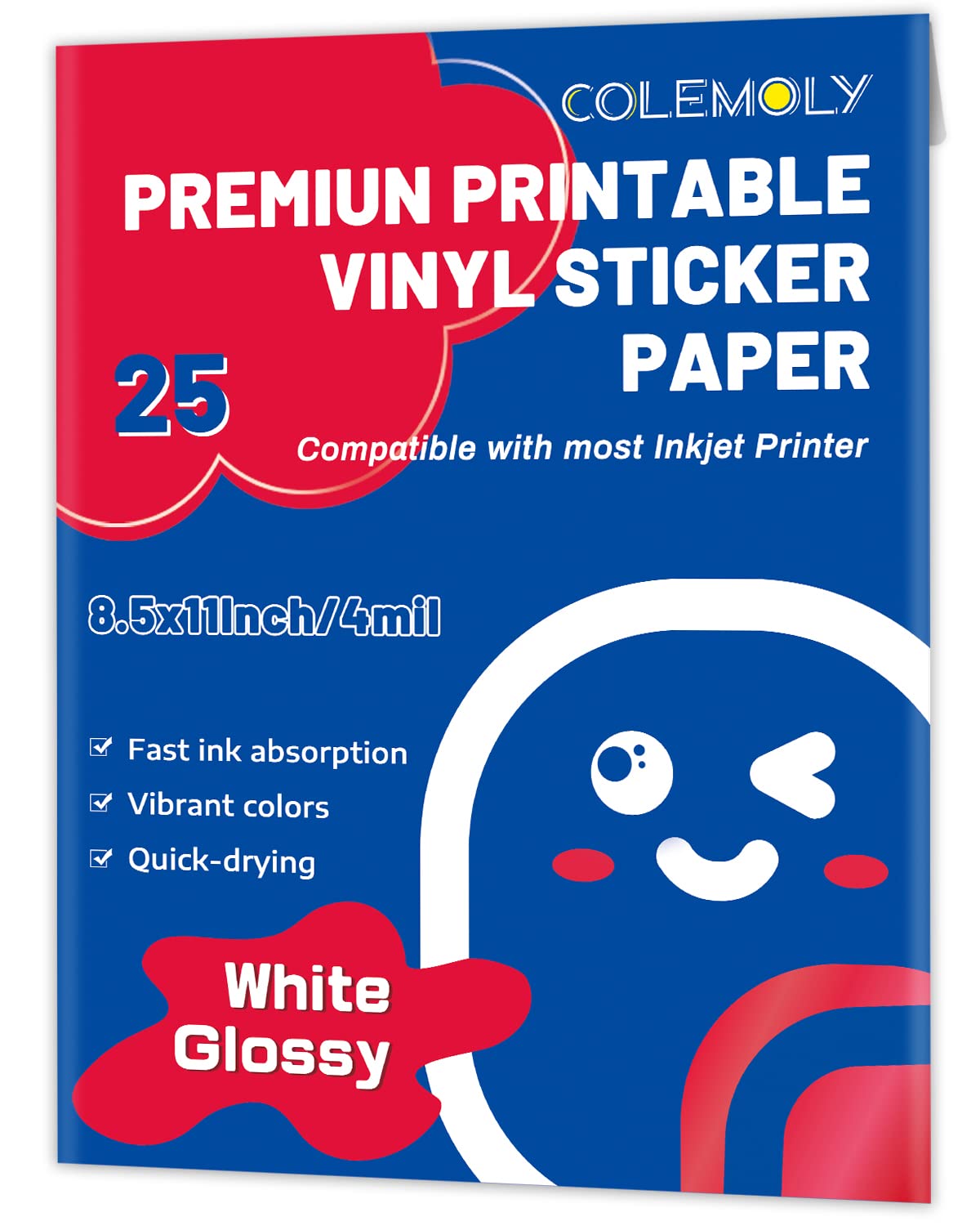 Photo 1 of Glossy Sticker Paper Printable Vinyl for Inkjet Printer Adhesive White Decals Waterproof Quick Drying Tear Resistance Labels Letter Size 8.5x11 in for Craft,Scrapbook