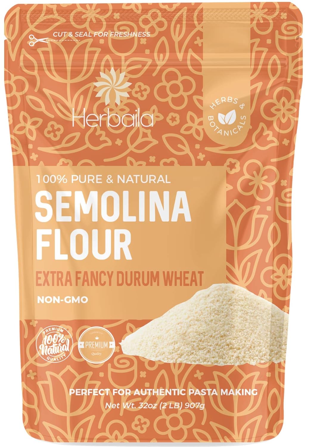 Semolina Flour 2lbs / 32oz, Fine Semolina Flour for Pasta, Pizza Dough, Cake Flour