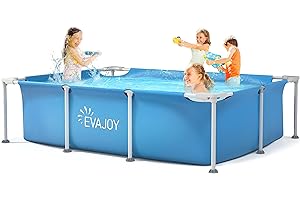 EVAJOY 85in x 23in x 59in Metal Frame Swimming Pool, Outdoor Rectangular Above Ground Pool with Steel Frame, Heavy-Duty PVC, Easy Assembly for Backyard, Garden, Lawn
