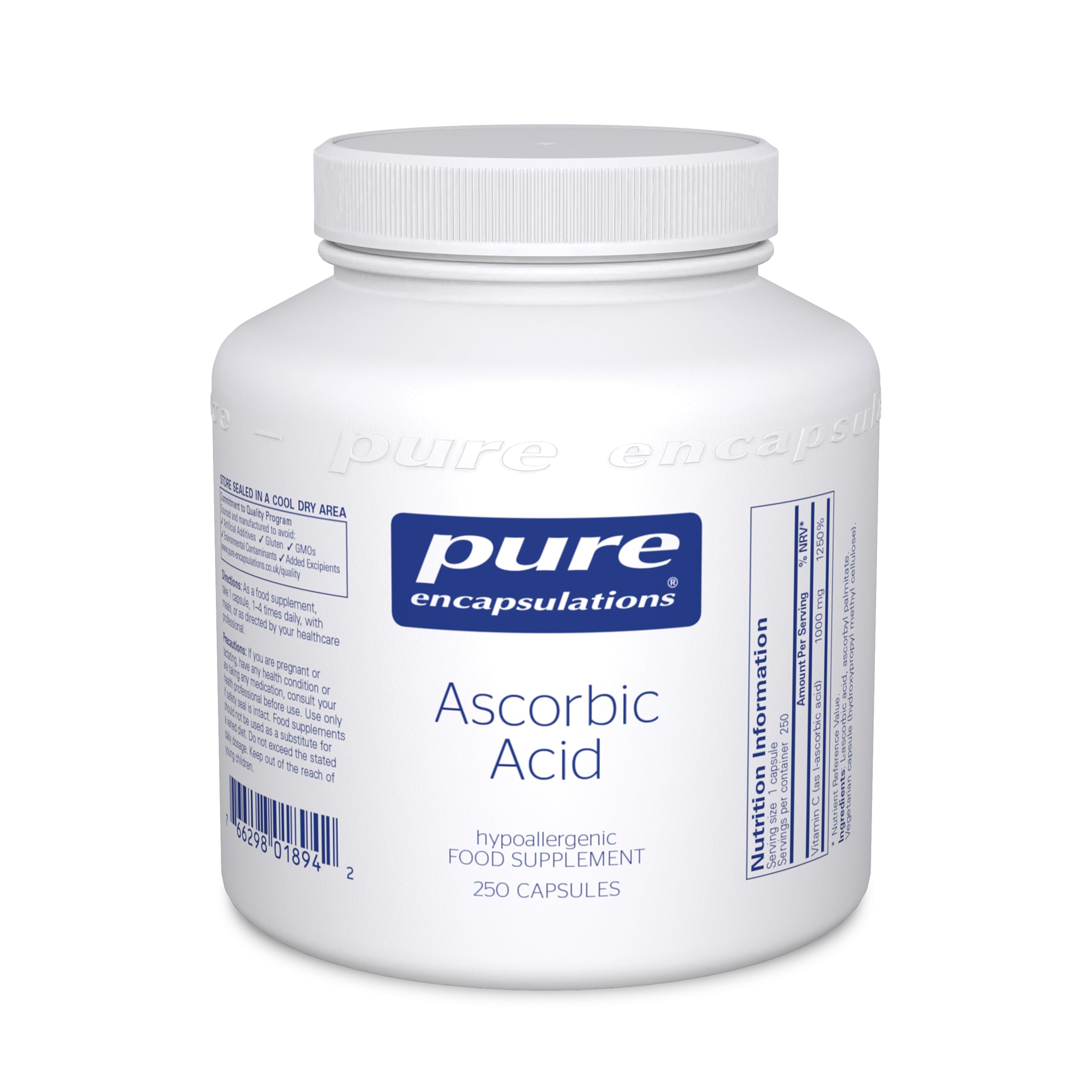 Pure Encapsulations Ascorbic Acid - 1000mg Professional Strength Vitamin C - Hypoallergenic Supplement - 250 Capsules