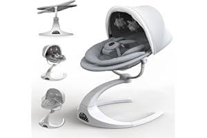 Baby Swings for Infants, Obee Odee Baby Swing, Infant Swing with 5 Speeds, 12 Lullabies, Portable Baby Swing, 360° Rotating Seat, Adapter & Battery Operated, Indoor & Outdoor Use (White, Hoop)