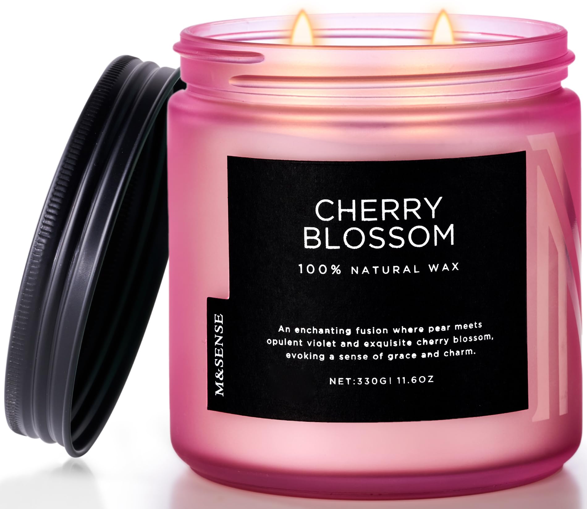 M&SENSE Cherry Blossom Scented Spring Candle, 70 Hours Long Lasting Soy Candles 330g, Stress Relief Aromatherapy Candles, Romantic Candle Gifts for Women, Glass Jar Candle Bedroom Decor