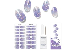 DUKASOU Semi Cured Gel Nail Strips, 28pcs Gradient Love Gel Nail Strips Work with Any UV Light, Gel Nail Stickers Full Nail Wraps for Women Girls Kids DIY Gift, Include Prep Pads, Nail File&Wood Stick