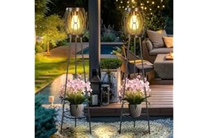 FQIIL 2 Pack Solar Lights Outdoor with Plant Stands, Solar Floor Lamp, Patio Decor for Garden Yard Pathway Driveway Porch
