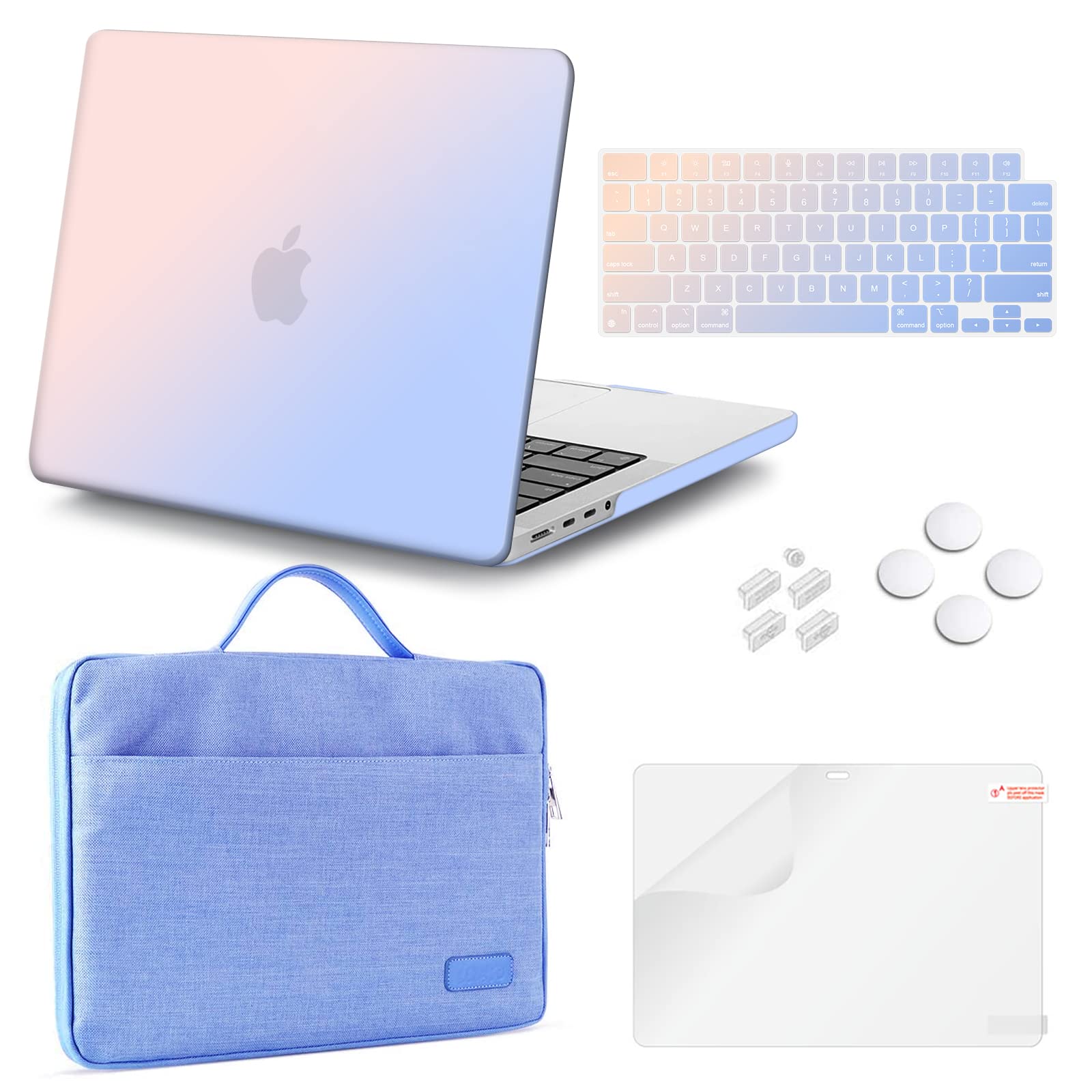iCasso for MacBook Pro 14 inch Case 2024 2023 2021 Release M4 A3112 A3401 A3185 M3 A2918 A2992 M2 A2779 A2442 M1 Pro/Max, Bundle 5 in 1, Hard Shell Case, Sleeve Bag for Mac Pro 14 - Gradient Blue