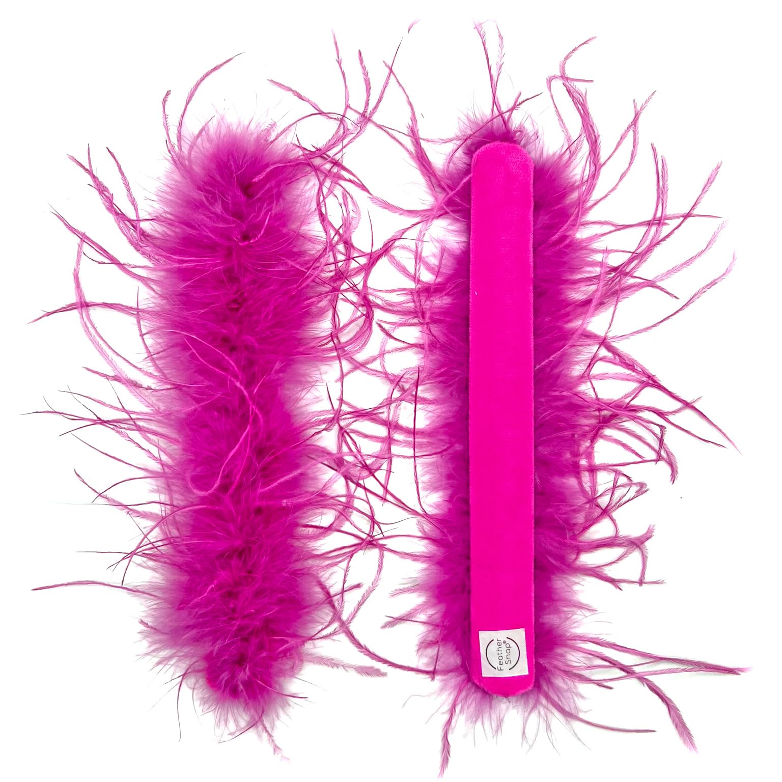 Feather Snap Pair of Original Bands Bracelets - Full Volume - Large & Fluffy Size Cuffs (Barbie Pink)
