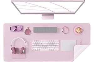 Crenovo Desk Pad, Mouse Pad, Desk Mat, Non Slip Suede & PU Leather Desk Pad Desk Protector Desk Mat On Top of Desk Writing Mat for Office and Home (Dusty Pink, 23.6" x 13.7")
