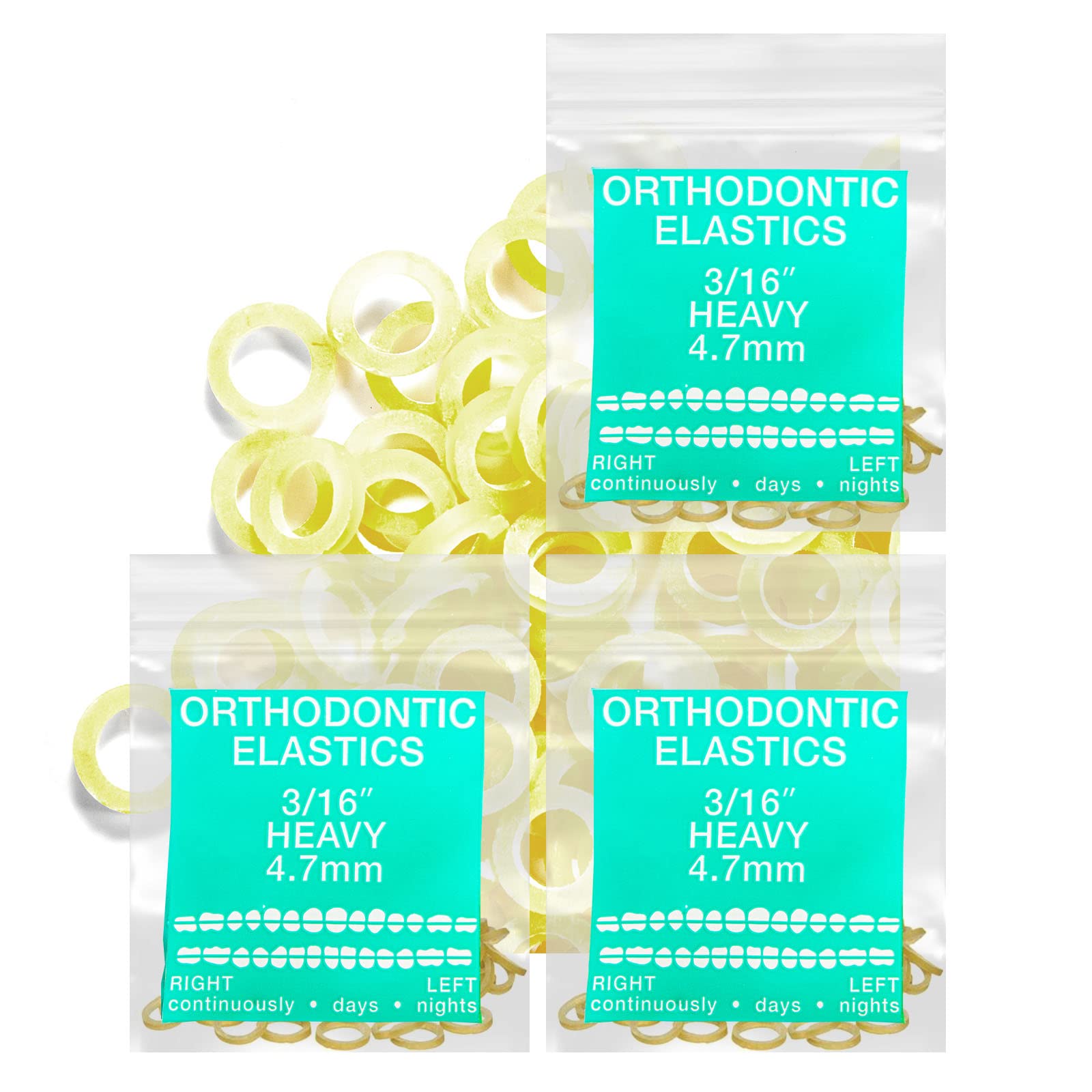Photo 1 of Latex Amber 3 Packs 300 counts 3/16inch HEAVY 4.8mm Intraoral Elastic Bands Unimedic Orthodontic Elastics Dental Rubber Bands Made in US (HEAVY, 3/16inch, 4.8mm)