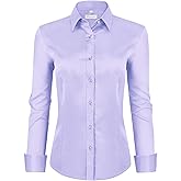 siliteelon Womens Classic-Fit Dress Shirts Long Sleeve Button Down Wrinkle-Free Stretch Solid Casual Work Office Blouse Top