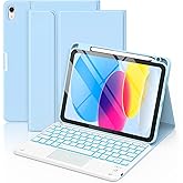 COO for iPad 11th/10th Generation Case with Keyboard, 7 Colors Backlit Wireless Detachable with Multi-Touch Trackpad & Pencil Holder for iPad 11 inch A16 2025/10th Gen 10.9 Inch 2022（Light Blue）