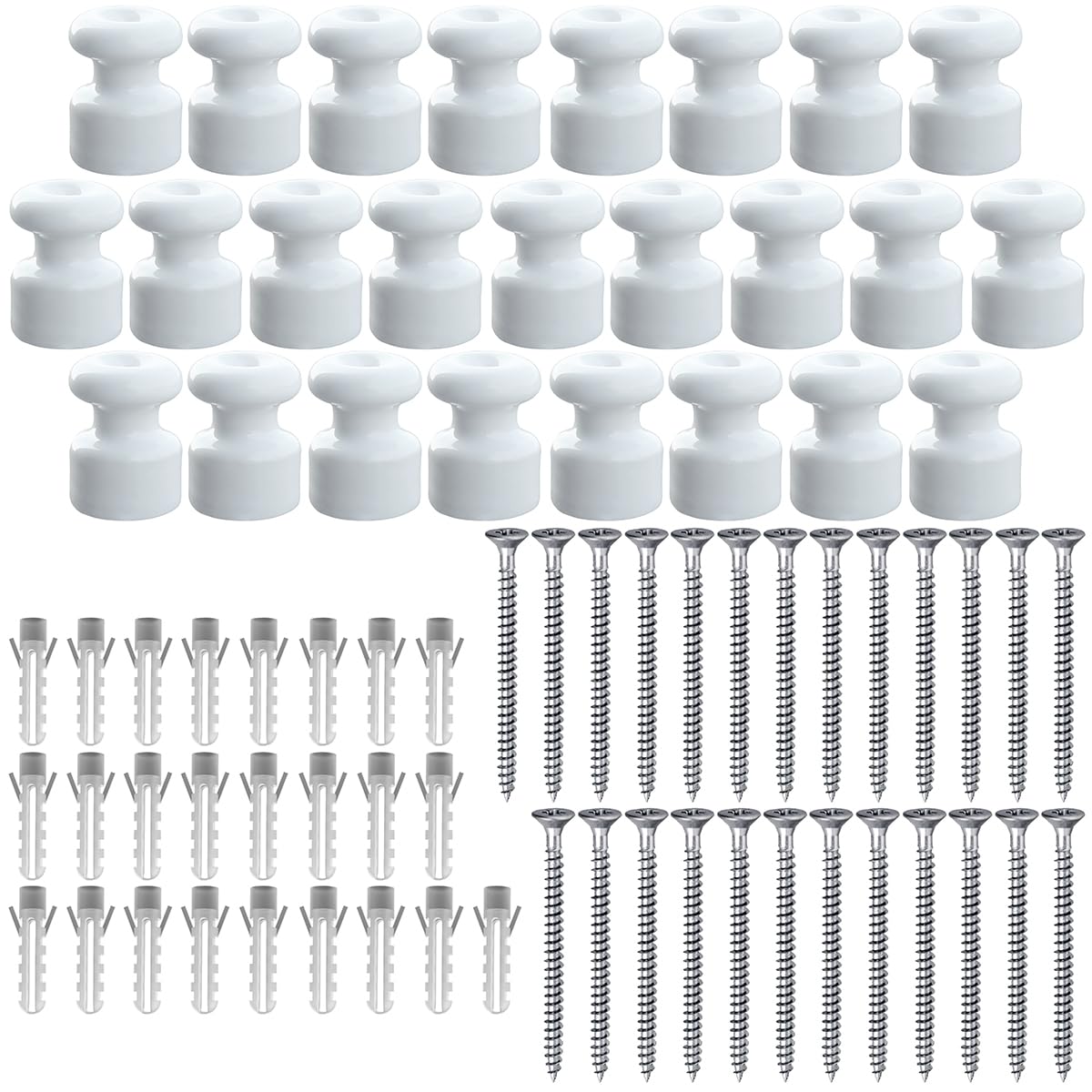 OASHISU Porcelain Insulators for Installation with Textile Braided Cable, Insulators for Braided Cables, Glossy White, Ø18mm, Pack of 25